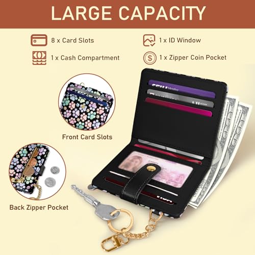 Image of Jogjam Dog Paw Rfid Women Wallet, Small Slim Thin Credit Card Wallet, PU Leather Bifold Cash Zipper Coin Pocket ID Window for Female Ladies Teen Girls Girly