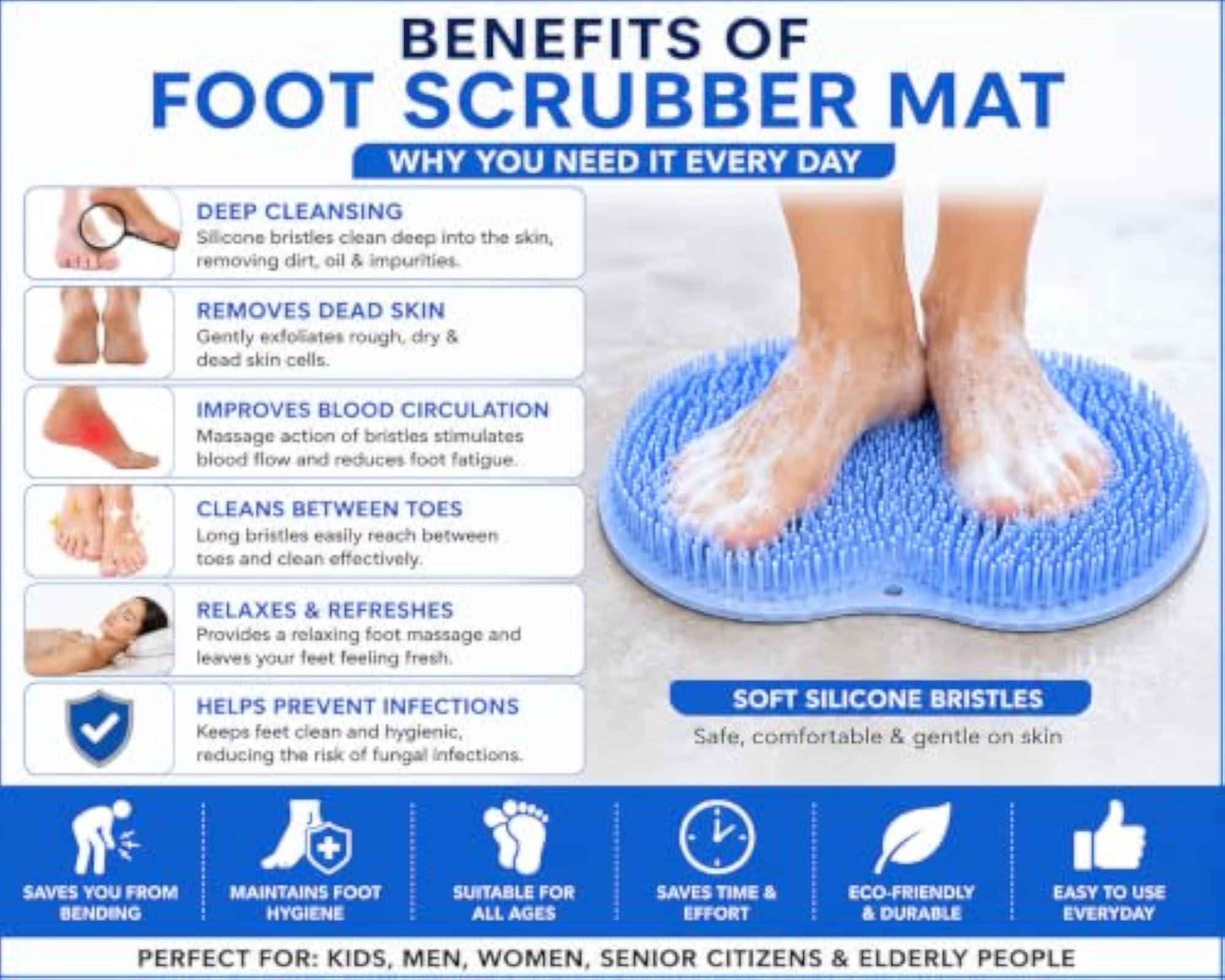 Shower Foot Scrubber Mat with Suction Cups, Silicone Cleaning Brush