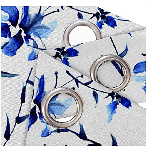 Rideau occultant imprimé fleurs polyester isolant thermique bleu - 6