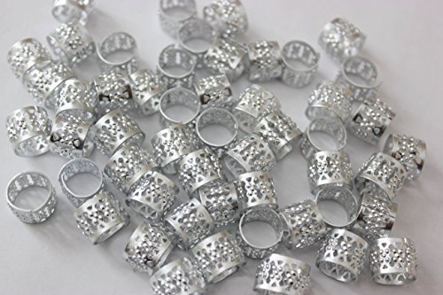 48PC Dreadlocks Beads Aluminum Cuffs Hair Decoration Filigree Tube 10mm (Silver)