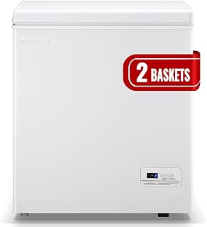 DEMULLER 4.0 Cu Ft Compact Chest Freezer, Digital Temp Control -15°F to 41°F, 2 Stainless Baskets, Quiet Top Open Design