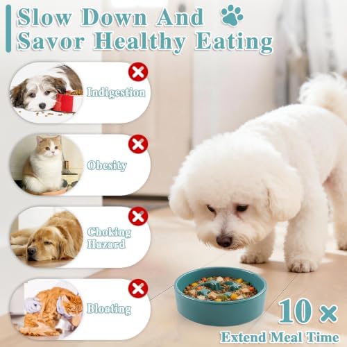 Ceramic Slow Feeder Dog Bowls,1 Cups Dog Food Dish for Small Medium Dogs - 4