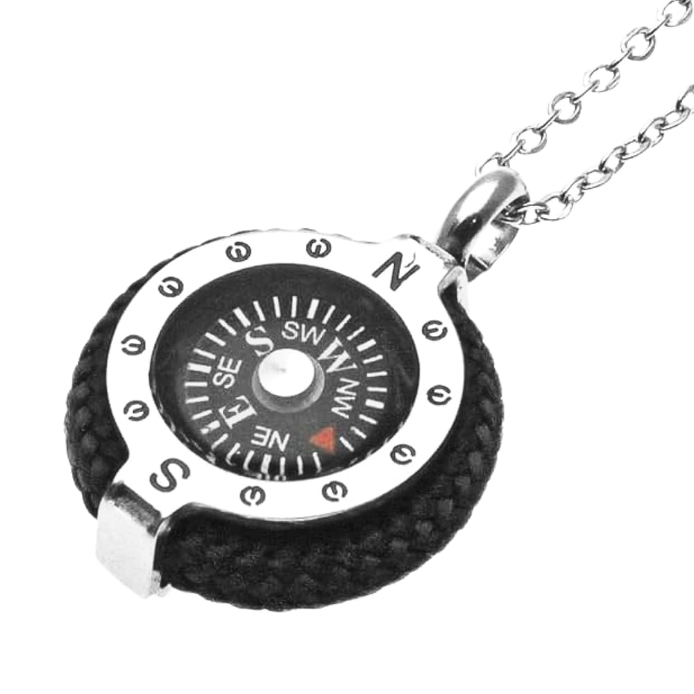 Collana Bussola Uomo in Acciaio Inox e Corda Vari Colori – Stile Nautico Mare Estate Vela – Collana Elegante Uomo