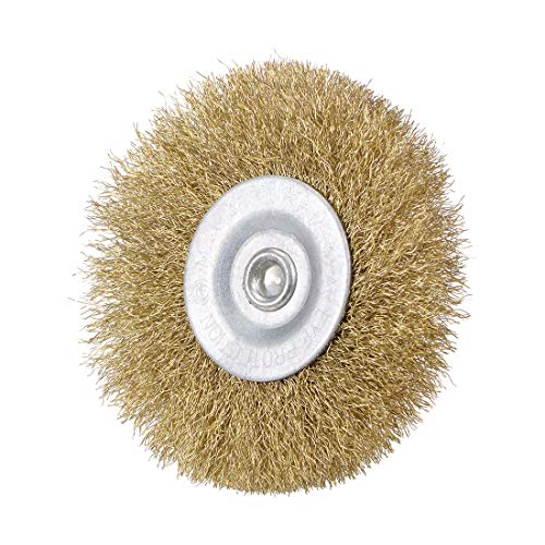 Image of uxcell 3-Inch Wire Wheel Brush Bench Brass Plated Crimped Steel 1 /4-Inch Shank 5 Pcs