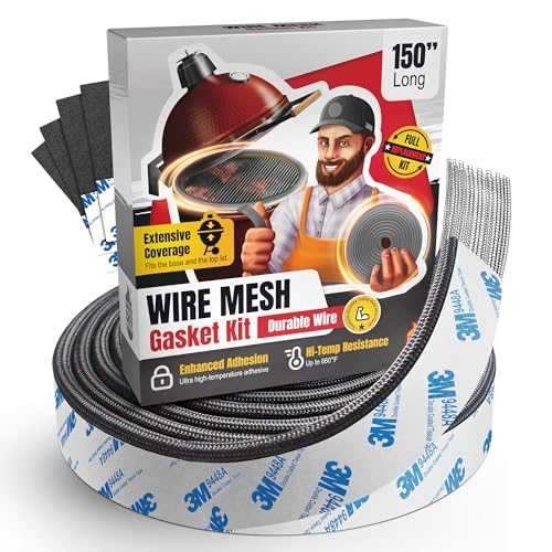 Wire Mesh Gasket Kit Fit for Kamado Joe Classic - 150 Fiberglass Gasket Replacement Kit - Fit for Big Green Egg - Kamado Accessories & Replacement Parts - Smoker Gasket Seal