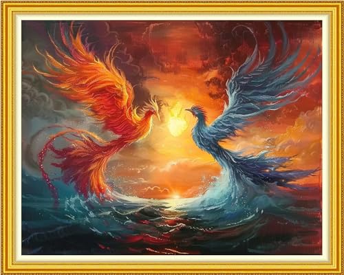 Image of Funxvoot Stamped Cross Stitch Kits for Beginners or Adults Embroidery Starter Patterns | DIY Printed Cross Stitch Kits Needlepoint for Adults 11CT-Phoenix Totem 16x20 inch