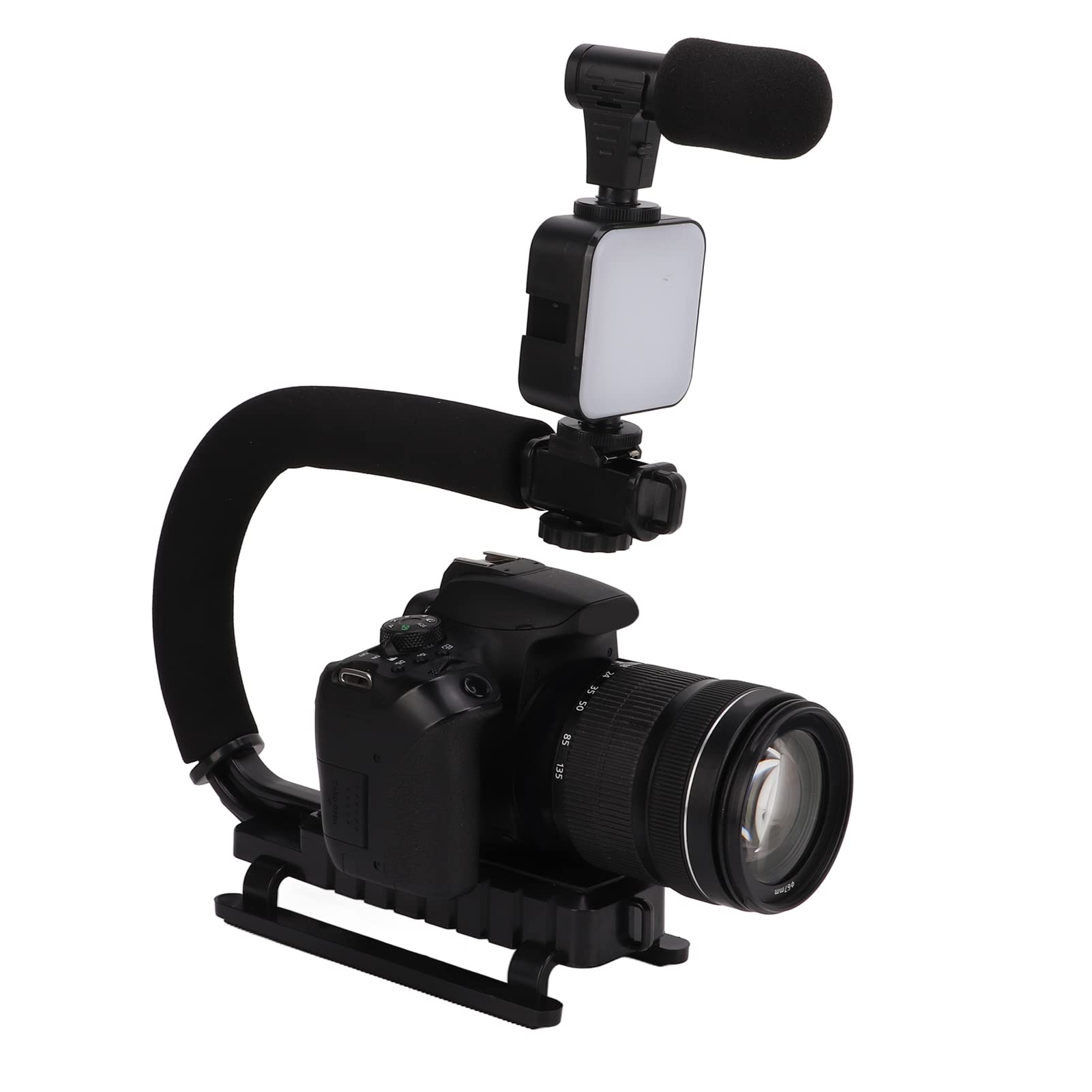 Stabilizzatore per Videocamera Portatile con Microfono a Luce LED, Stabilizzatore per Fotocamera Portatile a Forma di U per Fotocamere, DV e Fotocamere Sportive