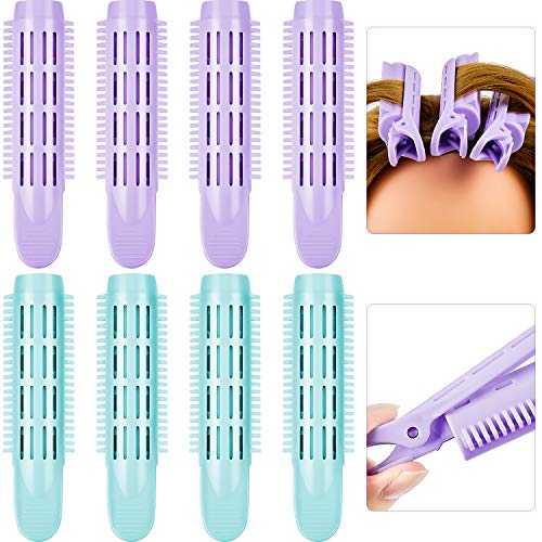 8 Pieces Volume Hair Curler Clip Natural Fluffy Hair Clip Hair Root Curler Roller DIY Curler Fluffy Clamp Roller Hairstyling Clip Styling Tool No Damage and Heat-free Volumized Hairstyle, Purple, Blue