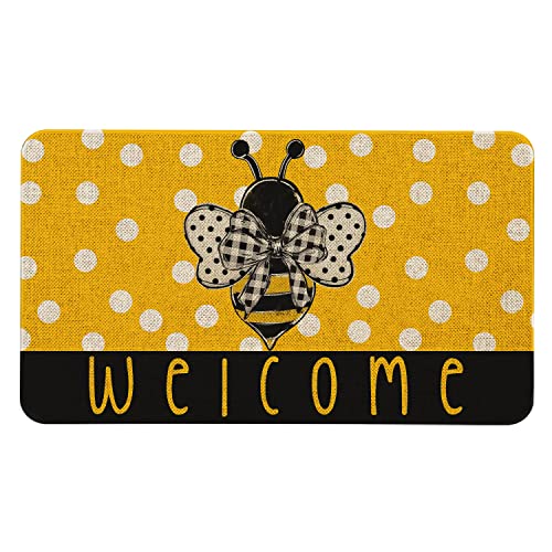 Spring Summer Door Mat 30 X 17 Inch Yellow Bee Welcome Doormat Indoor Outdoor Entrance Floor Mat Non Slip Spring Summer Decor Rubber Welcome Mats