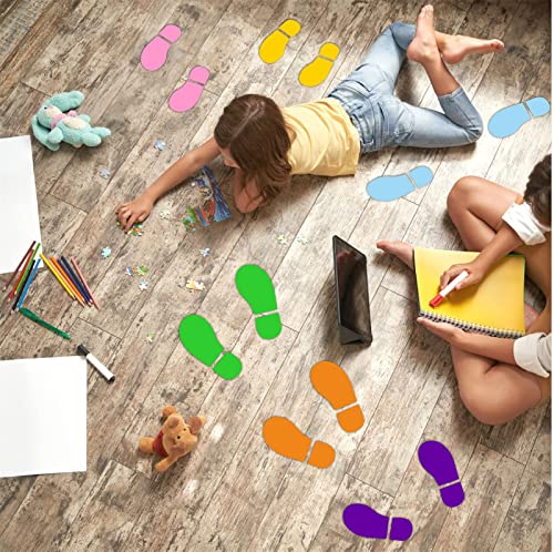 Footprint Stickers Colorful Floor Decals Kids Shoes Decals For Classroom Decoration Baby Kid Feet Vinyl Decal Peel And Stick For Nursery Kids Room Wall Stairs Party Decor Guide #TOP2