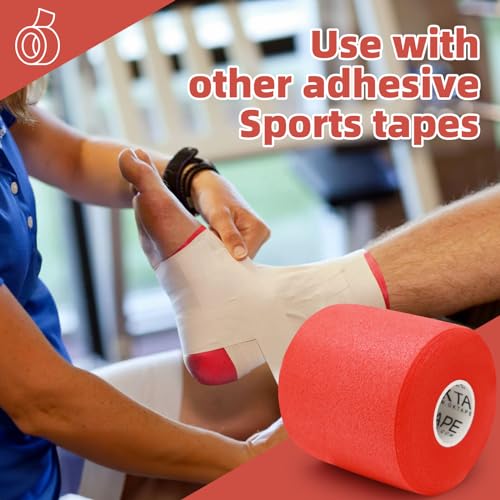 Image of OK TAPE Pre Wrap Tape (4-Rolls, 120 Yards) - Athletic Foam Underwrap for Sports, Protect for Ankles Wrists Hands and Knees, 2.75 Inches - Red