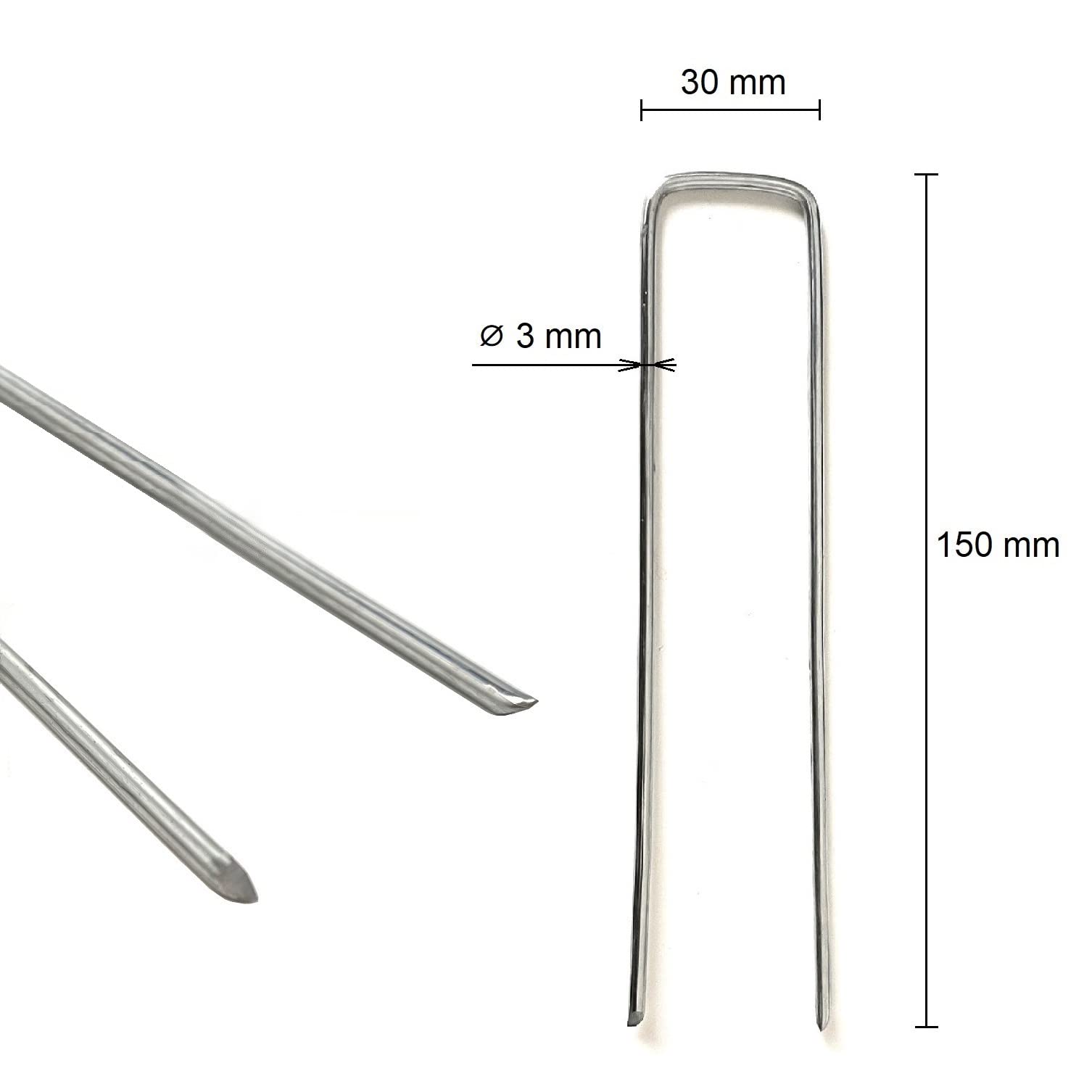 yelloo Kit de 100 piquets pour pelouse fixation filets de paillage fer galvanisé antirouille 150 x 30 x 3 mm