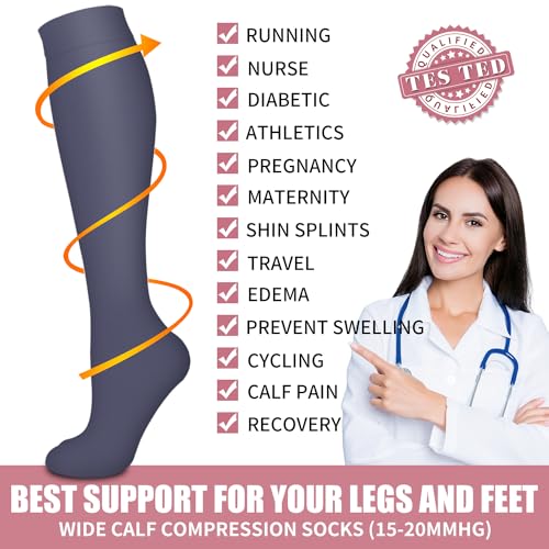 Image of Compression Socks for Women & Men Circulation (6 Pairs) 15-20 mmHg is Best Support for Athletic Running,Nurse