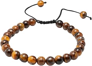 TreasureBay Womens Mens Handmade 6mm Gemstone Bracelet Adjusable | Beaded Bracelet (Tiger's Eye)