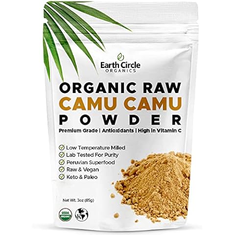 Earth Circle Organics Camu Camu Powder - Berry Powder | Vitamin C, Raw, Vegan | Pure - 3 Ounce (Pack of 1) Cover
