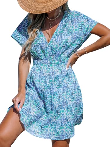 Image of CUPSHE Women's Swimsuit Coverup Casual V Neck Beach Dress Short Sleeve Elastic Waist Swimwear Cover Ups 2026 Beachwear