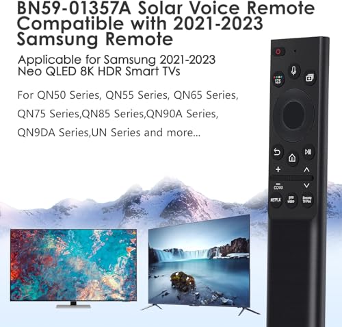 Image of Solar Rechargeable Remote Control Replacement for Samsung Smart TVs BN59-01357A Neo QLED Frame Smart 4K 8K Ultra HD TV, Voice Function, USB-C Charging
