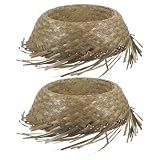 DEARMAMY 2 Pcs Woven Straw Sun Hats with Brim, Hawaiian Luau and Mexican Themed Party Accessories, Khaki Natural Color, Fits 55-60Cm Head Circumference, Beach and Outdoor Sunshade Caps for