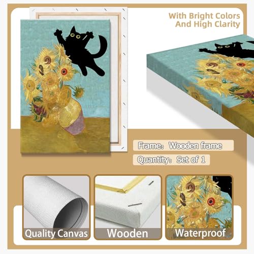 Toile chat noir et tournesol TYOHU poésie florale pour votre décoration - 2