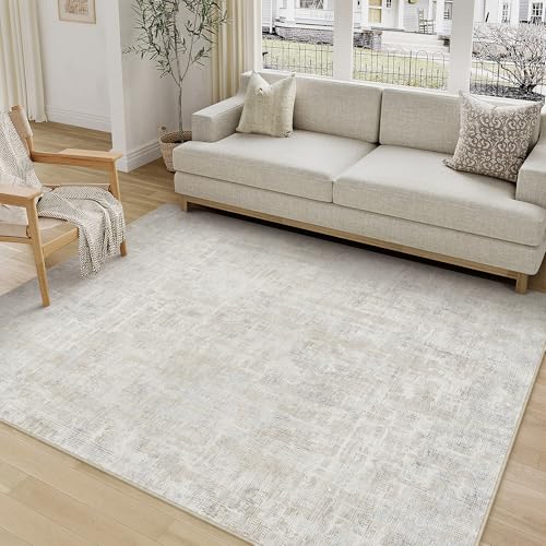 PureCozy Beige Grau Fußmatte Teppich 60x90 Fussmatte Schlafzimmer Teppiche Waschbarer Boho rutschfest Abstrakt Carpet Bettvorleger Büroteppich Kurzflor Weich Kleiner Carpets Beige 60 x 90 cm