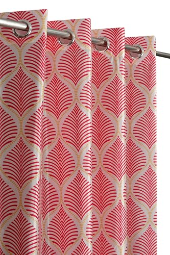 Image of Yarnis Floral Printed Light-Filtering Curtains 9 Feet Long Set of 2 for Long Set of 2 Door Living Room, Pink, Parda