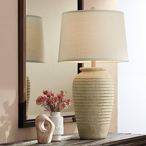 John Timberland Austin 28" Tall Jug Southwest Farmhouse Rustic Modern Table Lamps Set Of 2 Sand Toned Ridged Finish Cream Shade Living Room Bedroom Bedside Nightstand House Office Home Kitchen #TOP7
