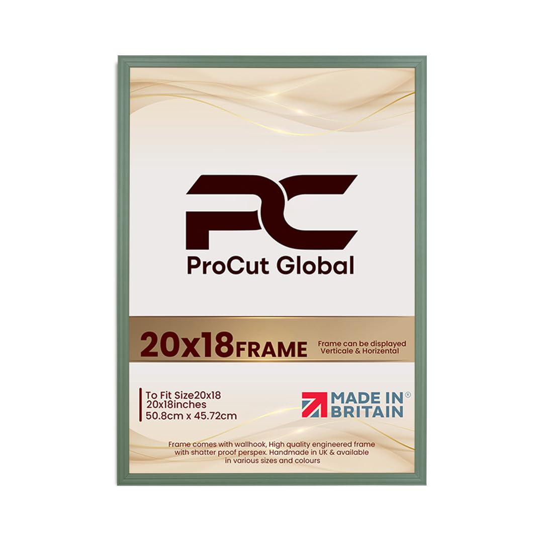 Procut Global 20x18 Green Picture Frames - Classic Wooden Photo Frame with Shatterproof Perspex for Wall or Tabletop - Perfect for Posters, Certificates & Prints - Sizes & Colors Available