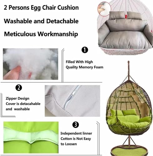 Silla colgante de ratán impermeable para 2 personas, diseño de nido de huevos extraíble, cómoda hamaca para patio y jardín, columpio con cojines para relajarse al aire libre
