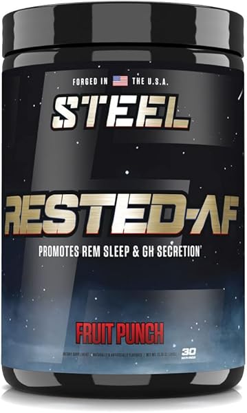 Steel Supplements Rested-AF I Deep Sleep Aid and Muscle Recovery Powder with GABA & Valerian Root Extract | Stress Relief and Cognitive Support | 30 Servings (Fruit Punch)