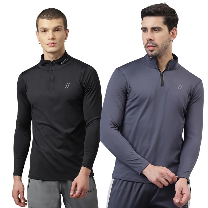 Image of ATICX Polyester Full Sleeve Compression High Turtle Neck Sports Jersey T Shirt for Men - Quick Dry Fit Gym Workout Top for Running, Swimming, Training, Cycling, Football, Badminton