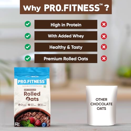 Image of Pro.Fitness 27g High Protein Oats (By MyFitness) | Dark Chocolate Oats with Almonds, Pumpkin Seeds and Raisin | Chocolate Rolled Oats with Jaggery - No Refined Sugar | Breakfast Cereals (Pack of 2)