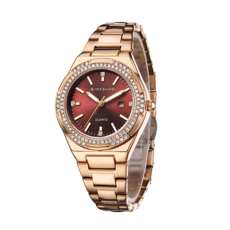 Giordano Analog Watch for Women with Crystal Bezel, Round Gloss Finish dial, Stainless Steel Strap and Date Display Giordano Analog Watch for Women with Crystal Bezel, Round Gloss Finish dial, Stainless Steel Strap and Date Display