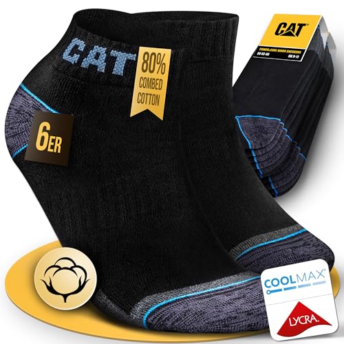 CAT CATERPILLAR POWER & COOL WORK SNEAKERS Lot de 6 paires de chaussettes de travail, baskets, chaussettes de travail, tailles 39-42, 43-46, 47-50, 6 paires de...