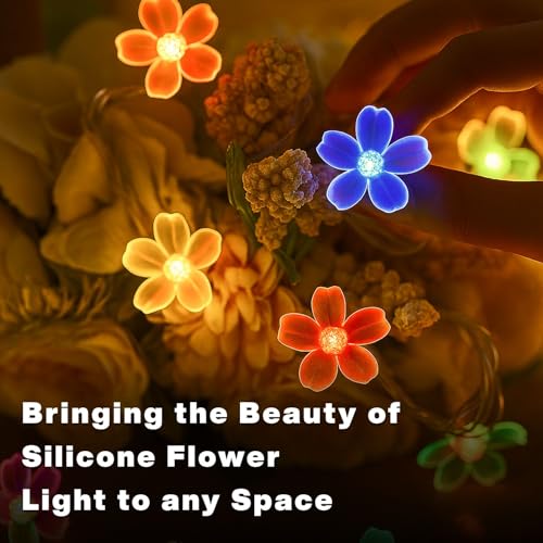 Image of MPROW Multi-Color Flower LED String Lights - 20 Led Decorative Cherry Blossom Fairy Lights with Plug for Diwali, Christmas, Wedding, Home Decor - Vibrant Floral Night Lights for Bedroom, Balcony