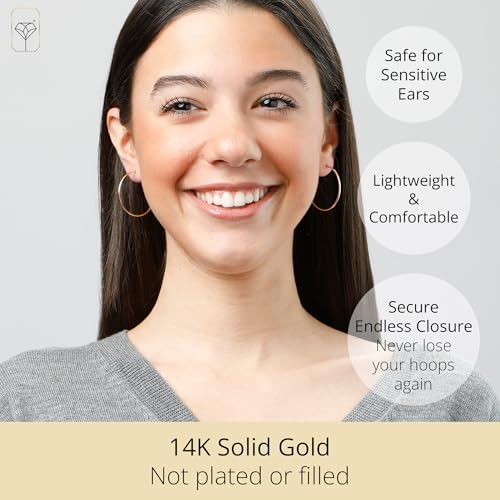 Solid 14k Gold Hoop Earrings for Women | 1.5mm Tube Yellow Gold Hoop Earrings 14k Real Gold | Flex Continuous Hoop Gold Earrings2
