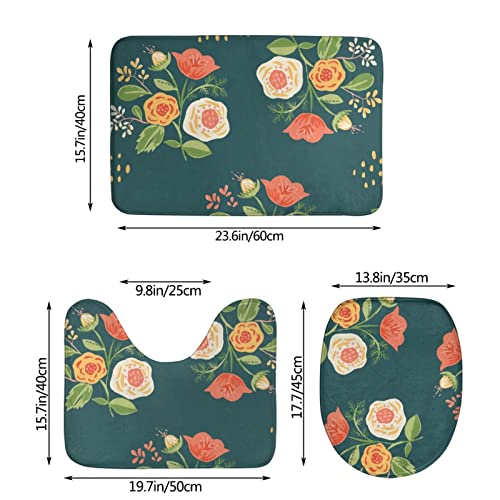 DIRYKILP Badematte + Konturmatte + Toilettendeckelbezug, Charmanter Bouquet 3 Stück Badematte Set, mit rutschfester Klebeunterseite – Bild 4