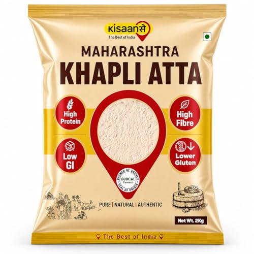 Image of KisaanSay Maharashtra Khapli Atta (2 KG) | Tradtionally Stone Chakki Ground | Stoneground High Protein Atta | Low Gluten Emmer Wheat Flour | High in Fibre & Easy to Digest Khapli Wheat Atta | Nutrient-Rich & Low GI Flour for Softer Rotis
