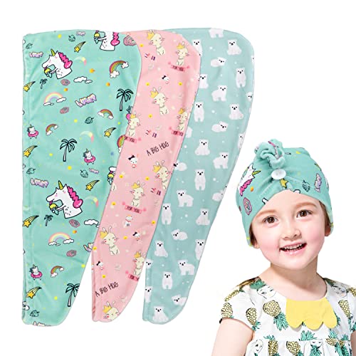 Faisoty 3Pcs Microfiber Hair Towel For Kids, Quickly Drying Hair Towel With Button Using For Wet Hair Drying For Kids/Girls/Women #TOP26