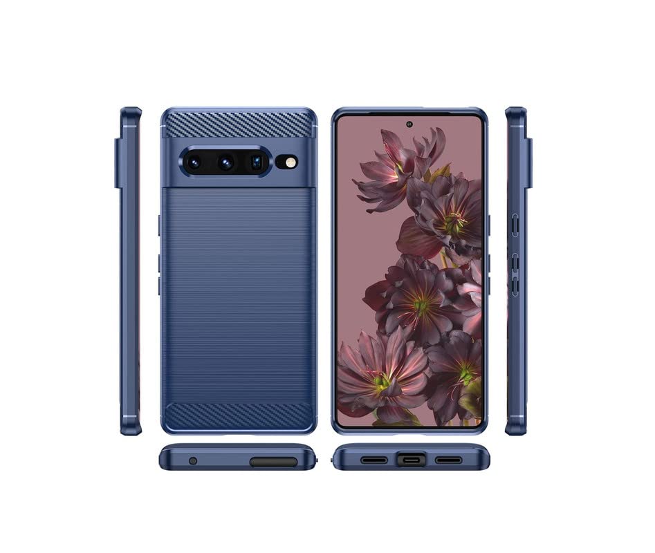 Image of NPRC Hybrid Ultra Slim Protective Case TPU Non-Slip Carbon Fiber Texture Shockproof Case Cover for Google Pixel 7 pro - Blue