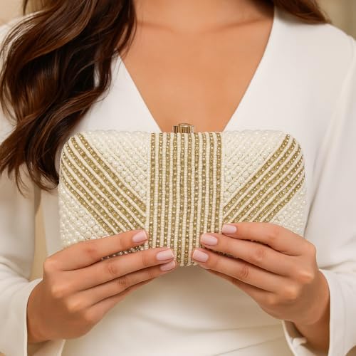 Image of Women & Girls Embroidered Gold Clutch Purse for Party Wedding