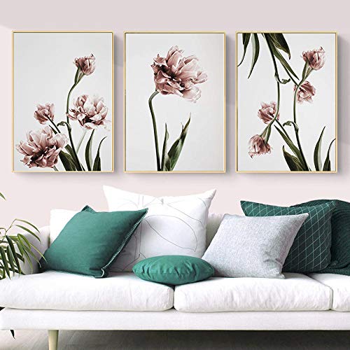 zuomo Wall Art Painting Living Room Bedroom Home Decor Elegant Pink Green Tulip Plant Flower Poster Canvas Painting 50x70cm No Frame