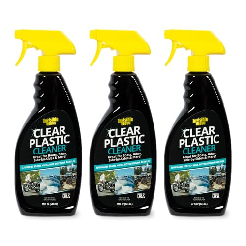 Image of Invisible Glass 92084-3PK Clear Plastic Cleaner for Cars, Motorcycles, RVs, Boats, Helmet Visors, Golf Carts, Acrylic and Vinyl Windows, Streak-Free, Haze-Free, Removes Static, 22 Fl Oz, Pack of 3
