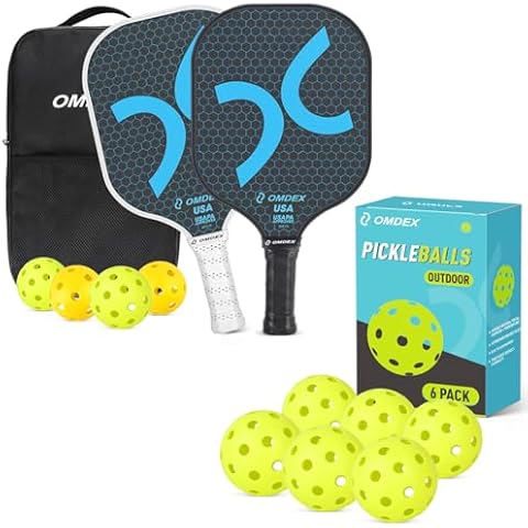 OMDEX Carbon Fiber Pickleball Paddle USAPA Approved, Lightweight Pickleball Racket & Outdoor Pickleball Balls 6-Pack, Premium & Durable Pickle Balls, Pickleball Accessories Cover