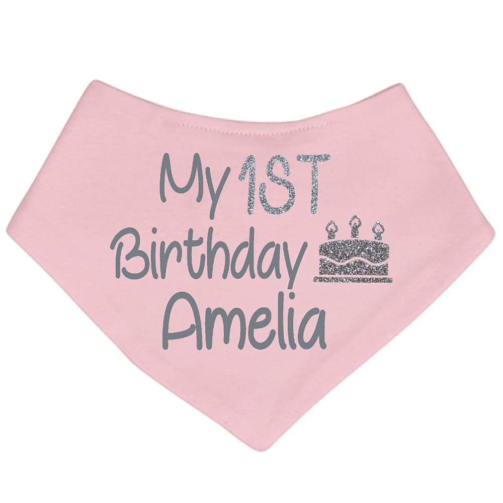 Alwaystrusted Personalised Gift Baby Pink Bandana Bib Grey My 1st Birthday Glitter Girl AT-TF16-17-CG
