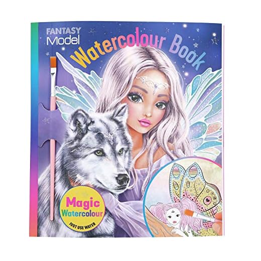 Depesche 11454 TOPModel Fantasy – Watercolour Book, målarbok med 15 vackra motiv att måla med vatten, inklusive penslar, ca 22 x 20 cm stor