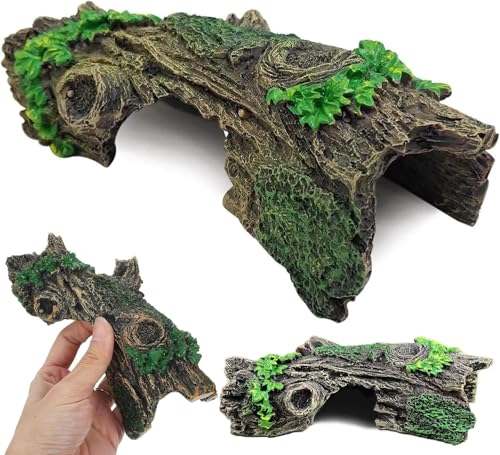 Decorazione per Acquario - Tronco Cavo in Resina Naturale con Grotta - Nascondiglio Sicuro per Pesci Betta, Gamberetti, Tartarughe Anfibi e Piccoli Rettili - Per Acquari d'Acqua Dolce e Terrari