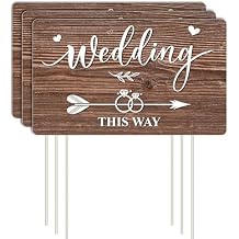 Lesnala 3Pcs Double Sided Wedding this Way Sign Corrugated Plastic Direction Arrow Marks with Stakes for Indoor Outdoor Ceremony Party Decorations 14.2 X 8.5inch