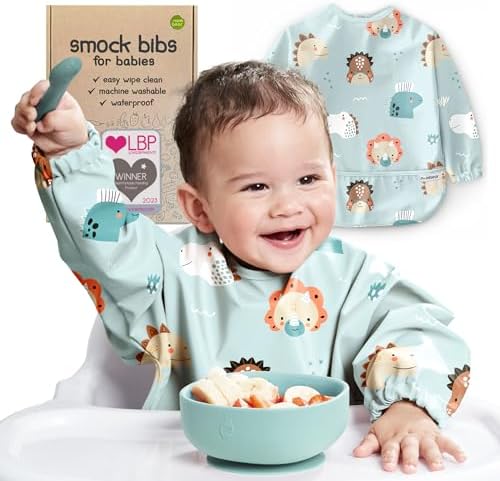 Waterproof Smock Baby Bibs for Eating (6-24 Months)