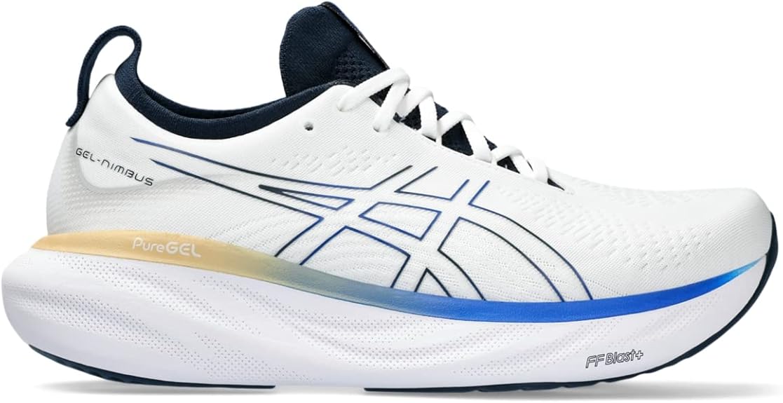 Asics Men's Gel-Nimbus 25 Running Shoes, 7.5, White/Illusion Blue