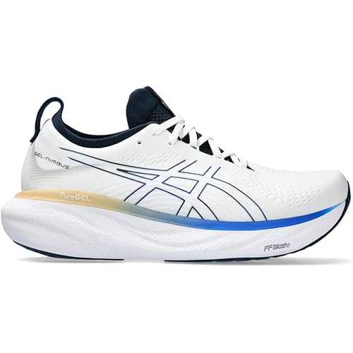 ASICS Men's Gel-Nimbus 25 Running Shoes, 11.5, White/Illusion Blue